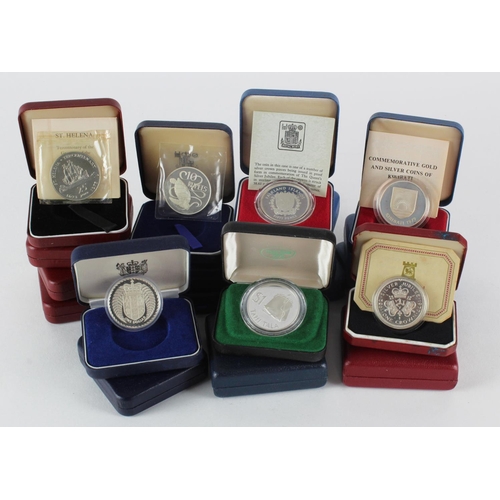 444 - British Commonwealth silver proof crowns (20) in cases, most with COAs.