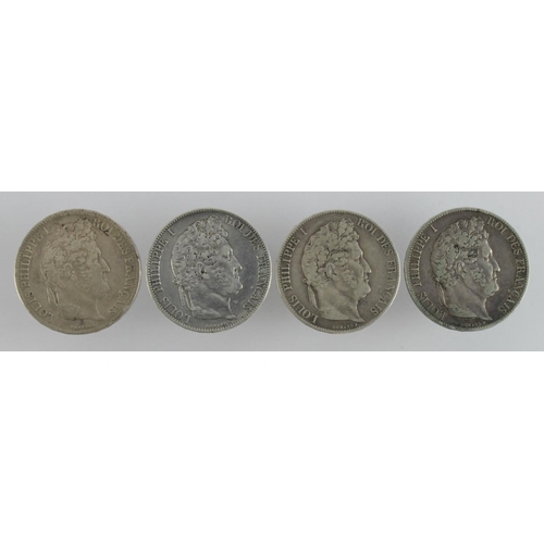 462 - France (4) crown-size silver 5 Francs of Louis Philippe, 1831-1847, F-VF