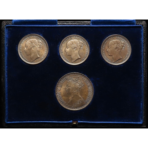 56 - Christening Set: Victorian set of four silver coins in an original case with gilt inscription on lid... 