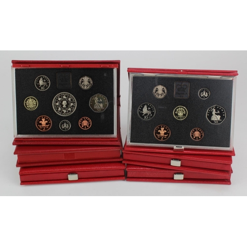 575 - GB Proof Sets (6) 1986, 87, 88, 91, 92 & 1993. aFDC/FDC all in the red leather cases of issue