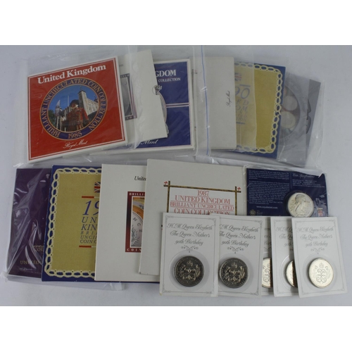 584 - GB Royal Mint BU Sets (9): 1984, 1985, 1987 x2, 1990 x2, 1991 x2, 2006; and £5 coins in packaging (7... 