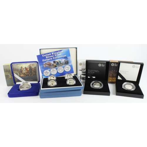 587 - GB Royal Mint cased silver proof items and sets: Horatio Nelson Crown 2005, Animal Pattern Pounds 20... 