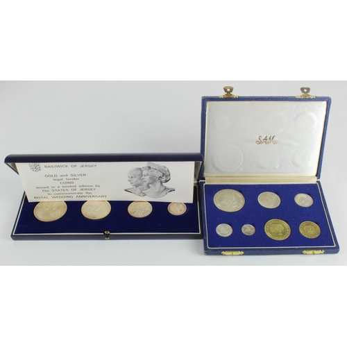 694 - World Sets (2): South Africa proof set 1964, lightly toned, cased, along with Jersey four-coin silve... 