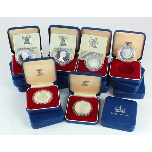 700 - World Silver Proof Crown-size (16) . All Silver Jubilee issues 1977. In the blue cases of issue, aFD... 