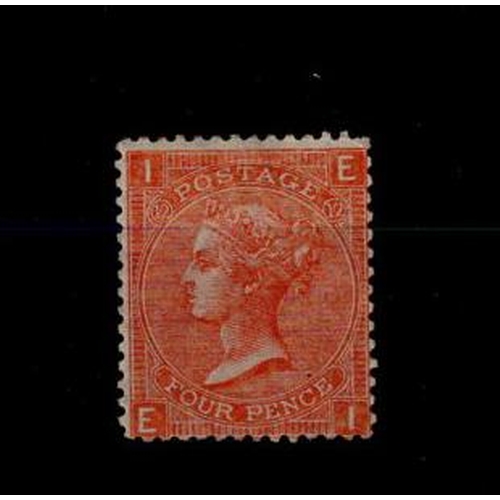 866 - GB - 1865-1867 4d vermilion, Plate 12 (E-I) fresh mint large part o.g. some short perfs, cat £575