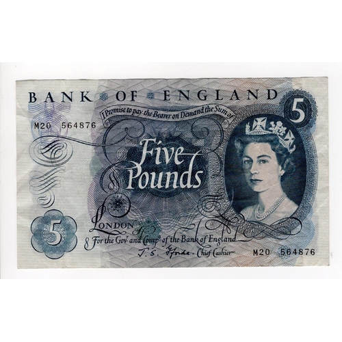 100 - Fforde 5 Pounds (B313) issued 1967, scarce REPLACEMENT note, serial M20 564876 (B313, Pick375b) one ... 