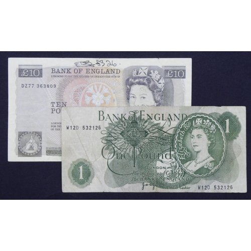 102 - FORGERY (2), Gill 10 Pounds serial number DZ77 363809 (B354 for type), Page 1 Pound serial W12D 5321... 