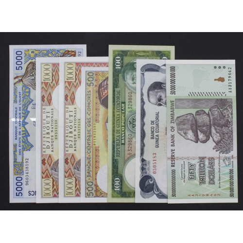 1061 - World, Africa (7), a good group of Uncirculated notes, Comores 500 francs, Djibouti 1000 Francs (2),... 