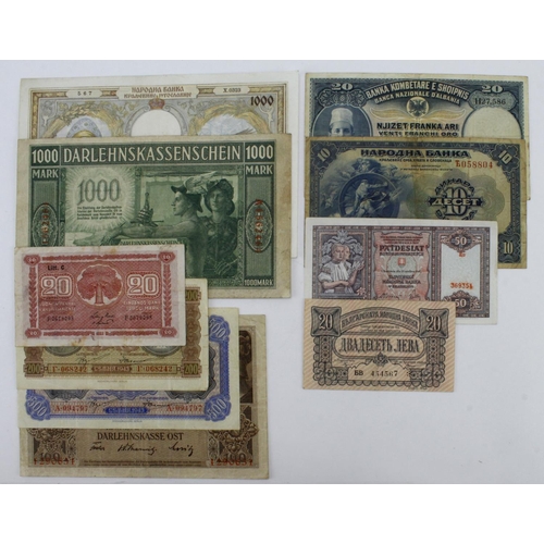 1067 - World, Europe (9), a range of earlier date issues from circulation comprising Albania 20 Franki Ari ... 