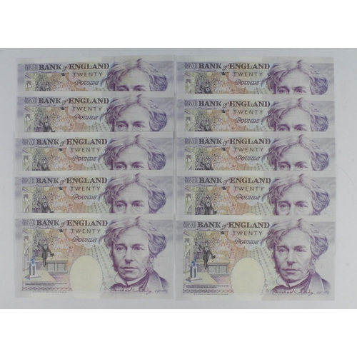 111 - Gill 20 Pounds (B358) issued 1991 (10), a consecutively numbered run of FIRST SERIES notes in Barcla... 