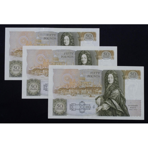 116 - Gill 50 Pounds (B356) issued 1988 (3), a consecutively numbered run serial D88 166078 - D88 166080 (... 