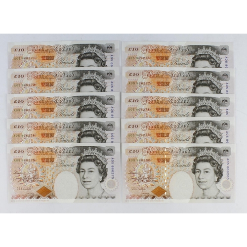 132 - Kentfield 10 Pounds (B366) issued 1992 (10), a consecutively numbered run of FIRST SERIES notes, ser... 