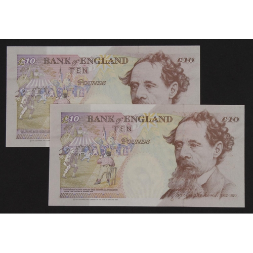 134 - Kentfield 10 Pounds (B369) issued 1993 (2), a consecutive numbered pair of FIRST RUN notes with LOW ... 