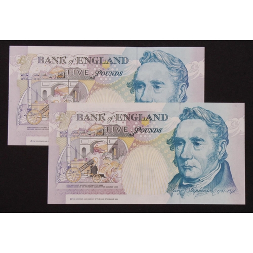 140 - Kentfield 5 Pounds (B362) issued 1991 (2), FIRST RUN 'R01' prefix and LAST RUN 'W18' prefix, serial ... 