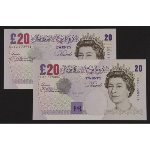 151 - Lowther 20 Pounds (B387) issued 1999 (2), both scarce REPLACEMENT notes, serial LL12 933771 and LL09... 