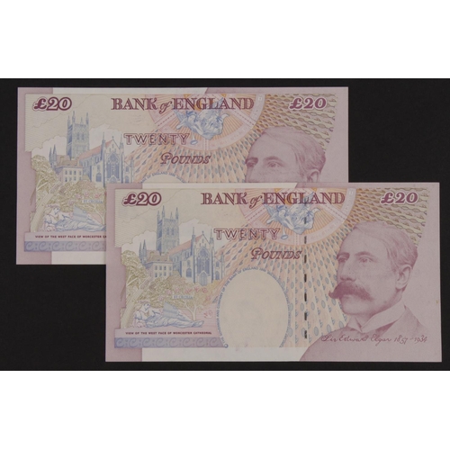 151 - Lowther 20 Pounds (B387) issued 1999 (2), both scarce REPLACEMENT notes, serial LL12 933771 and LL09... 