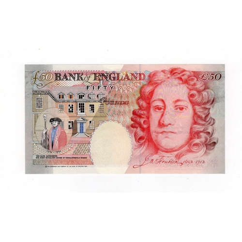 155 - Lowther 50 Pounds (B385) issued 1999, Sir John Houblon on reverse, FIRST RUN 'J01' prefix with VERY ... 