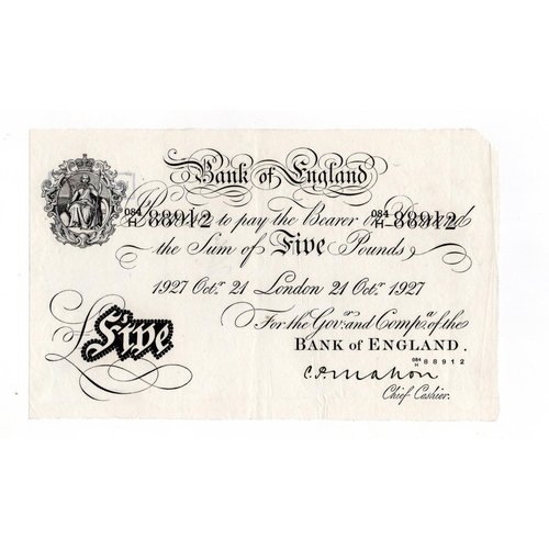 161 - Mahon 5 Pounds (B215) dated 21st October 1927, serial 084/H 88912, London issue (B215, Pick320a) one... 