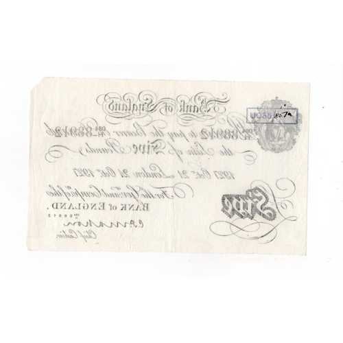 161 - Mahon 5 Pounds (B215) dated 21st October 1927, serial 084/H 88912, London issue (B215, Pick320a) one... 