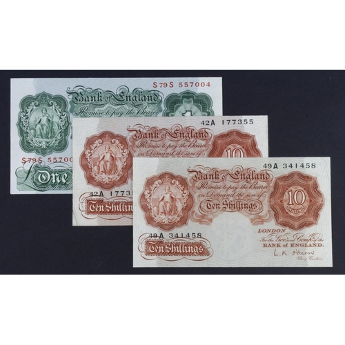 167 - O'Brien (3), a group of REPLACEMENT notes, 10 Shillings issued 1955 (2), serial 42A 177355 & 49A 341... 