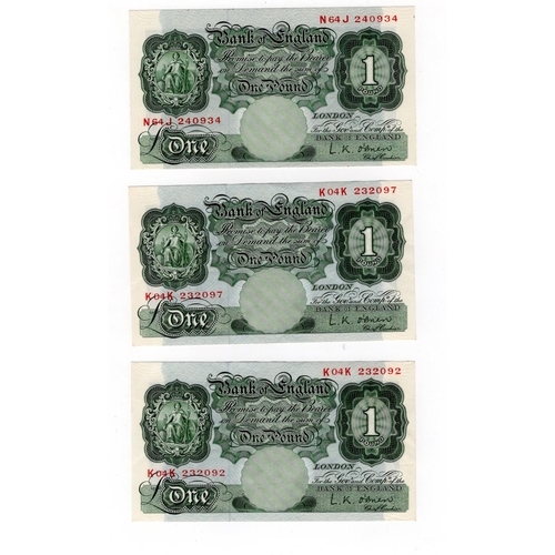 168 - O'Brien (6) Britannia issues 10 Shillings (1) issued 1955 (B271, Pick368c), 1 Pound (5) issued 1955 ... 