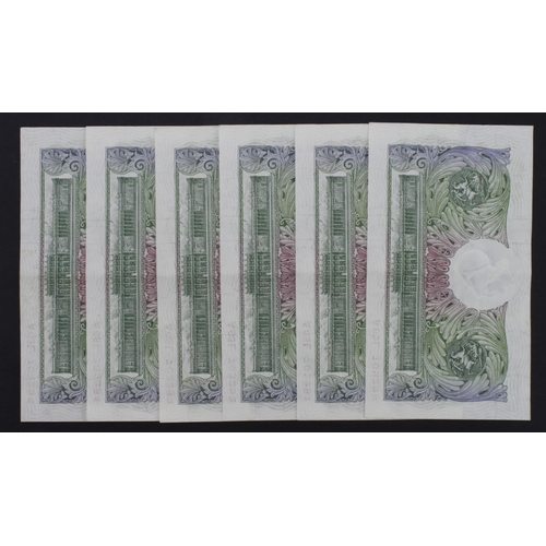 170 - O'Brien 1 Pound (B273) issued 1955 (6), a consecutively numbered run, serial A63L 703290 - A63L 7032... 