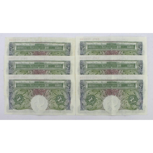 171 - O'Brien 1 Pound (B273) issued 1955 (6), a consecutively numbered run, serial C67L 702148 - C67L 7021... 