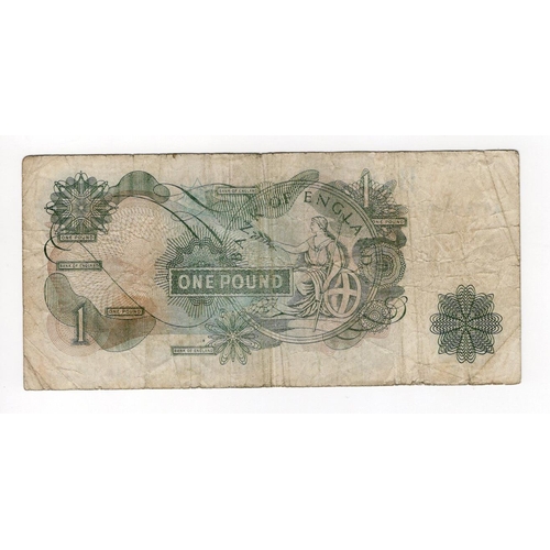 172 - O'Brien 1 Pound (B283) issued 1960, scarce EXPERIMENTAL note FIRST SERIES 'A01N' prefix, serial A01N... 