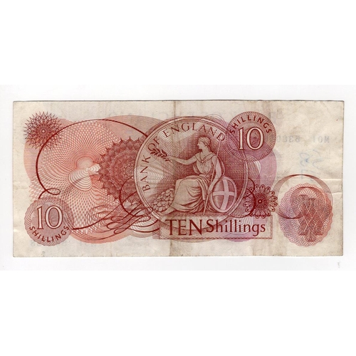 174 - O'Brien 10 Shillings (B287) issued 1961, rare FIRST RUN REPLACEMENT note 'M01' prefix, serial M01 53... 