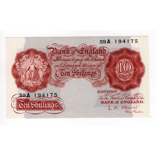 175 - O'Brien 10 Shillings issued 1955, rare REPLACEMENT note, serial 59A 194175 (B272, Pick368c) dents in... 