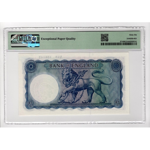 180 - O'Brien 5 Pounds (B277) issued 1957, Lion & Key, FIRST SERIES, serial A93 168145 (B277, Pick371a) in... 