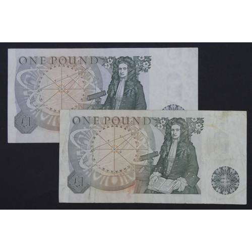 191 - Page 1 Pound (B338, B337) issued 1978 (2), a scarce ONLY PREFIX issued 'M01' REPLACEMENT note, seria... 