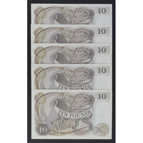 194 - Page 10 Pounds (B326) issued 1971 (5), a run of consecutively numbered notes, serial C84 512381 - C8... 