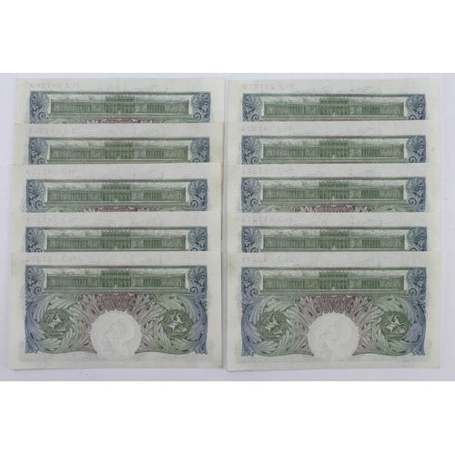 207 - Peppiatt 1 Pound (10) issued 1934, a rare consecutively numbered run, serial 71J 247271 - 71J 247280... 