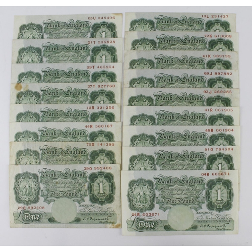 208 - Peppiatt 1 Pound (17) issued 1934, pre war issues without security thread (B238, Pick363c) mixed gra... 