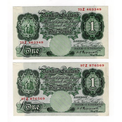 211 - Peppiatt 1 Pound (B238) issued 1934 (2), pre war issues without security thread, LAST SERIES notes, ... 