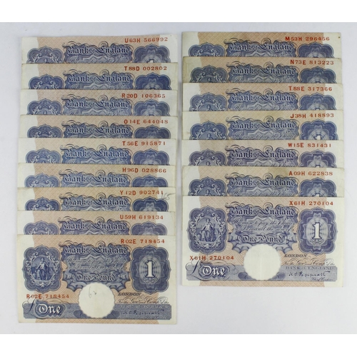 215 - Peppiatt 1 Pound (B249) issued 1940 (16), blue WW2 emergency issue (B249, Pick367a) mixed grades, ge... 