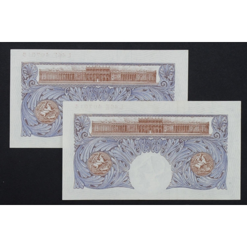 217 - Peppiatt 1 Pound (B249) issued 1940 (2), blue WW2 emergency issue, a consecutively numbered pair ser... 