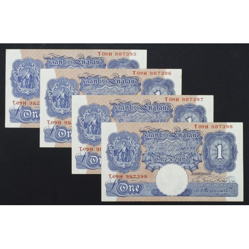 218 - Peppiatt 1 Pound (B249) issued 1940 (4), blue WW2 emergency issue, a consecutively numbered run seri... 