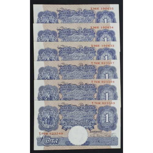 219 - Peppiatt 1 Pound (B249) issued 1940 (6), blue WW2 emergency issue, two consecutively numbered groups... 