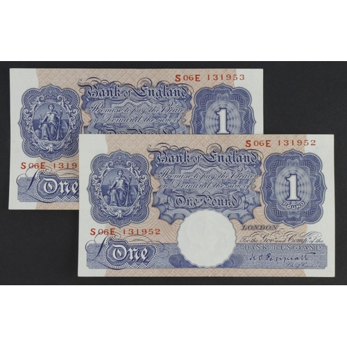 220 - Peppiatt 1 Pound (B250) issued 1940 (2), a consecutively numbered pair of scarce REPLACEMENT notes, ... 