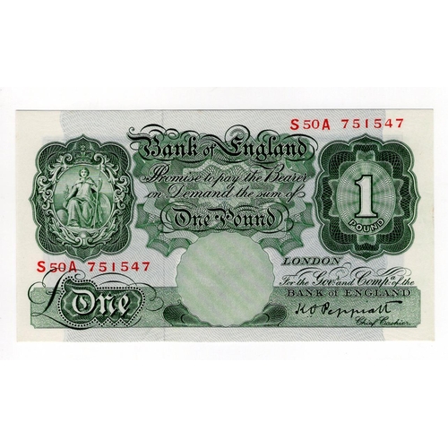 221 - Peppiatt 1 Pound (B260) issued 1948, FIRST SERIES of the new issue with security thread, serial S50A... 