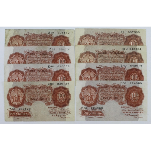 222 - Peppiatt 10 Shillings (8), pre war issues (6) without security thread issued 1934, including a rare ... 