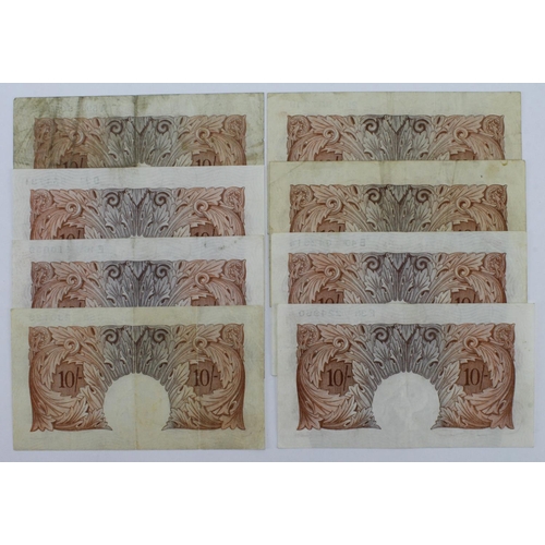 222 - Peppiatt 10 Shillings (8), pre war issues (6) without security thread issued 1934, including a rare ... 