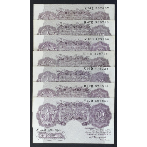 226 - Peppiatt 10 Shillings (B251) issued 1940 (7), mauve WW2 emergency issue (B251, Pick366) mixed grades... 