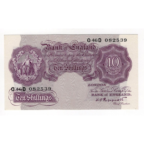 227 - Peppiatt 10 Shillings (B251) issued 1940, mauve WW2 emergency issue, serial O46D 082539 (B251, Pick3... 