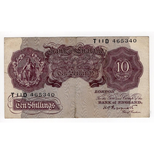 229 - Peppiatt 10 Shillings (B252) issued 1940, mauve WW2 emergency issue, scarce REPLACEMENT note, serial... 