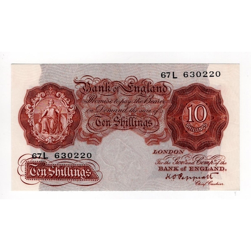 230 - Peppiatt 10 Shillings (B256) issued 1948, the rarer post war issue WITHOUT security thread, LAST SER... 