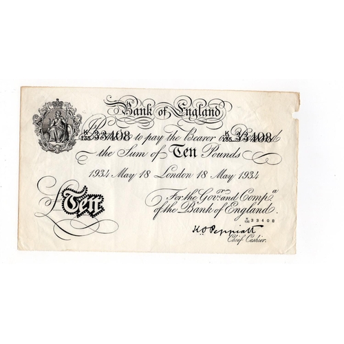 242 - Peppiatt BERNHARD note, 10 Pounds dated 18th May 1934, serial K/135 33408, London issue (B242 for ty... 