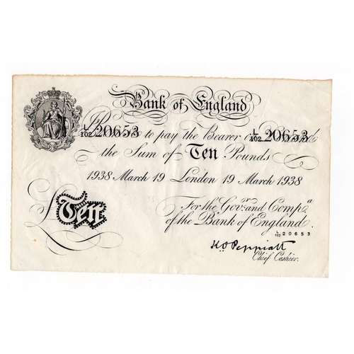 243 - Peppiatt BERNHARD note, 10 Pounds dated 19th March 1938, serial L/102 20653, London issue (B242 for ... 